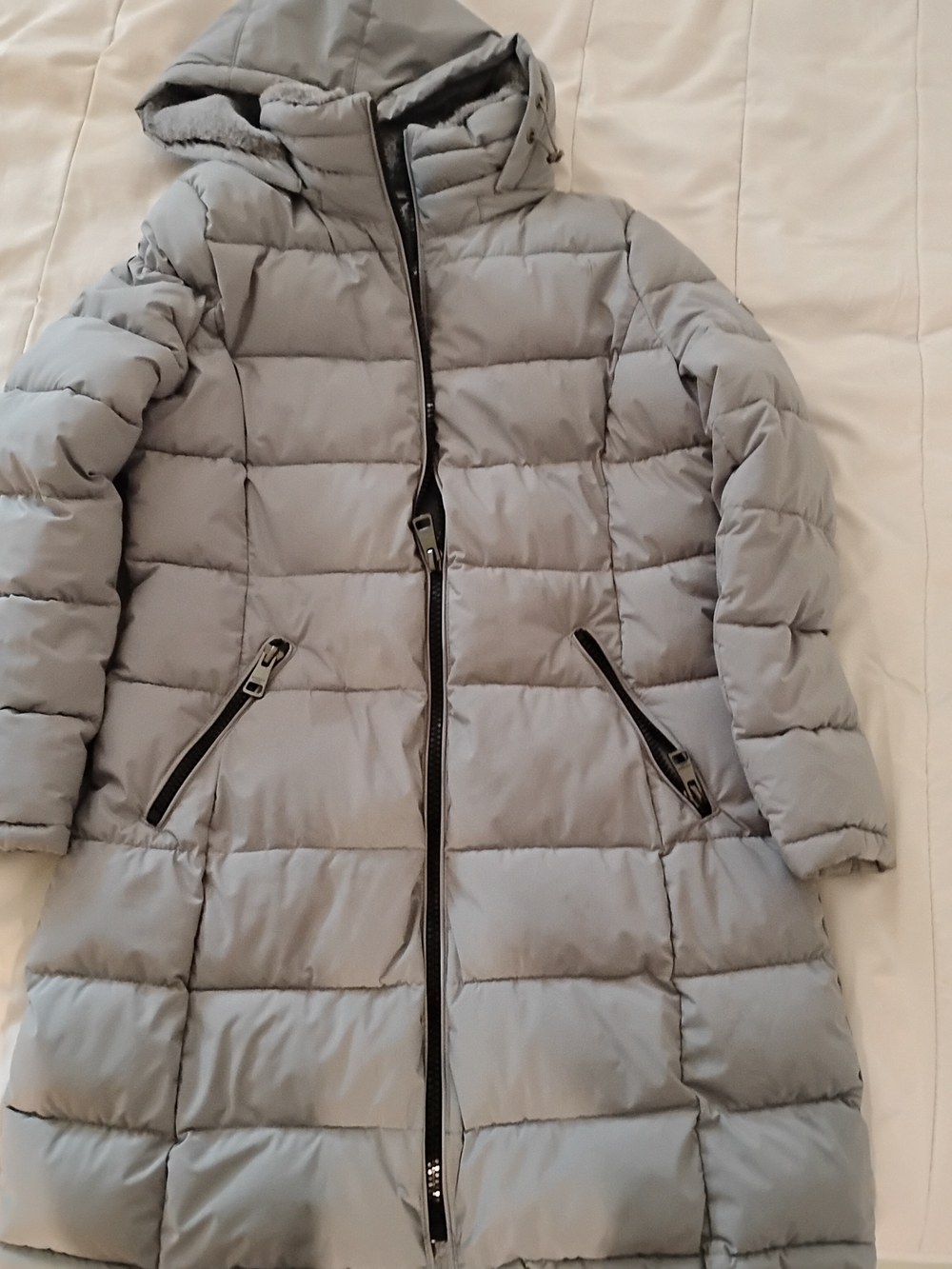 Andrew Marc Gray Quilted Long Hooded Puffer Coat